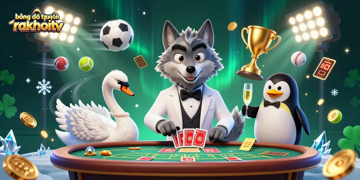 Experience bóng đá trực tuyến rakhoitv with dynamic sports elements and vibrant casino characters.