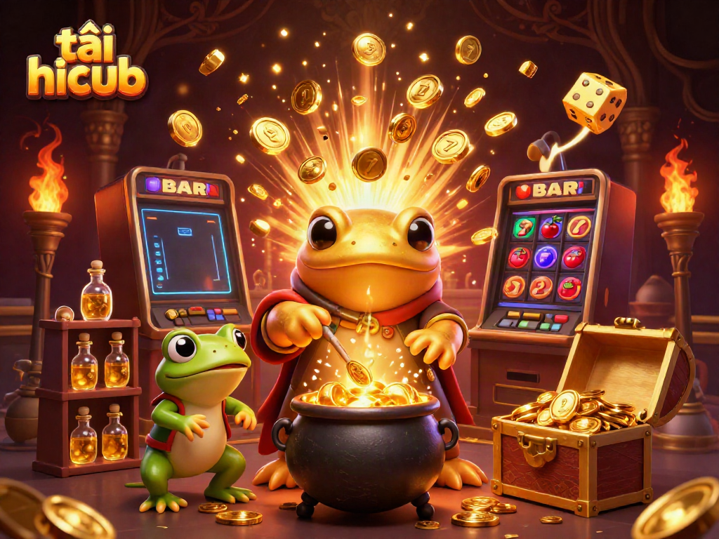 Experience the excitement of tải hit club with a magical scene showcasing dynamic casino elements and characters.