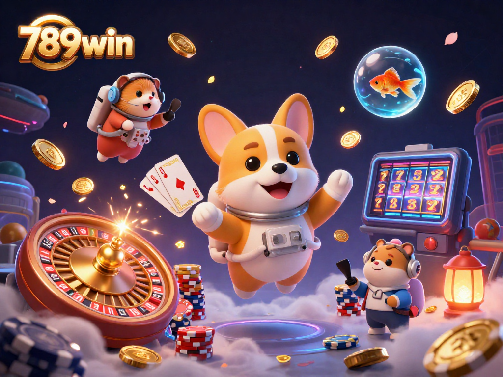 Experience the thrill of 789win with a vibrant casino scene featuring cartoon characters and dynamic games.
