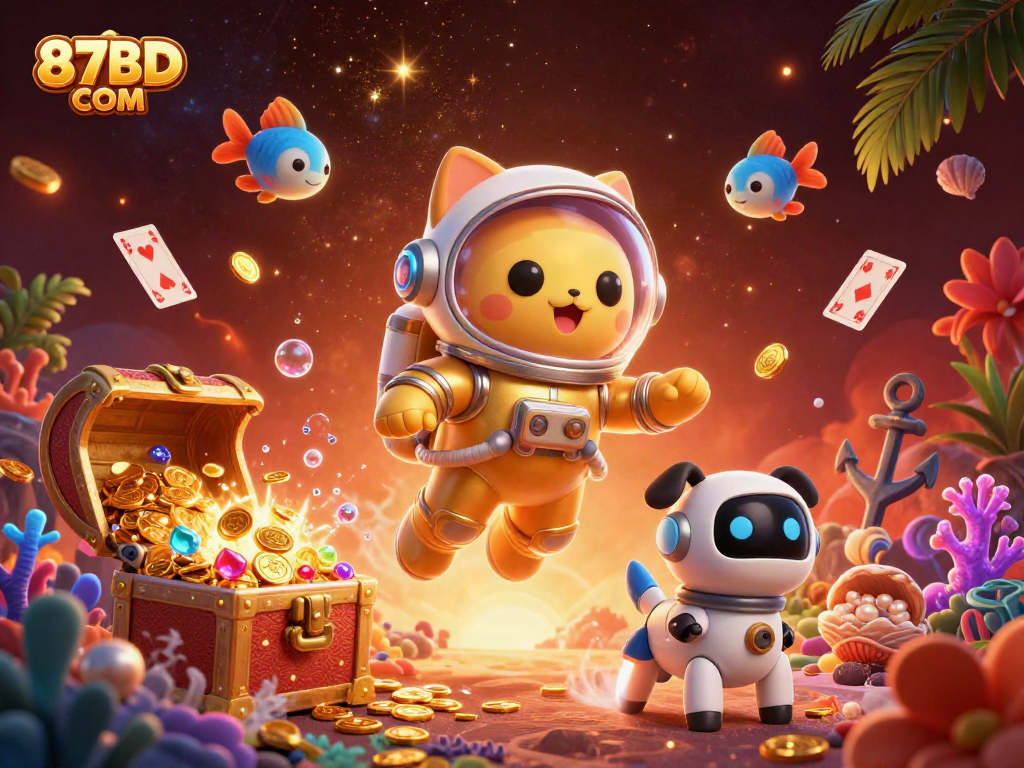 Engage with thrilling games at 87BD COM as the space astronaut cat navigates a rich gambling galaxy.