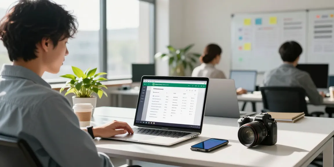Young professional using WhatsApp網頁版 on laptop in a bright office.