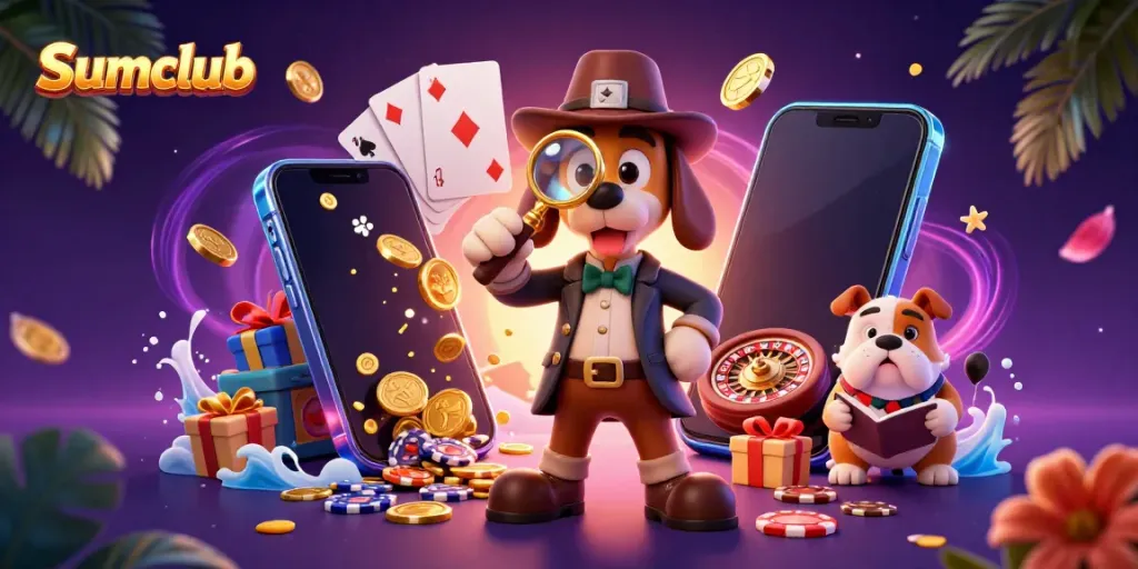 Explore the thrills of Sumclub with a detective illustration revealing a golden poker chip clue.