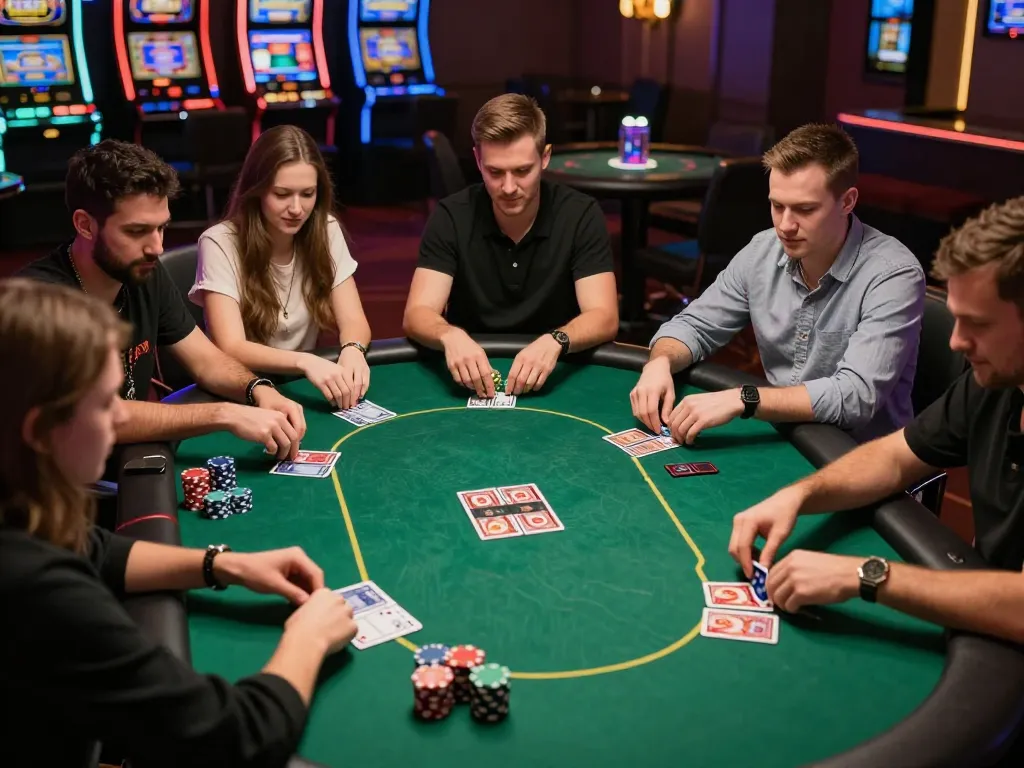 79king players engaged in a high-stakes poker game, showcasing intense gameplay and vibrant casino atmosphere.