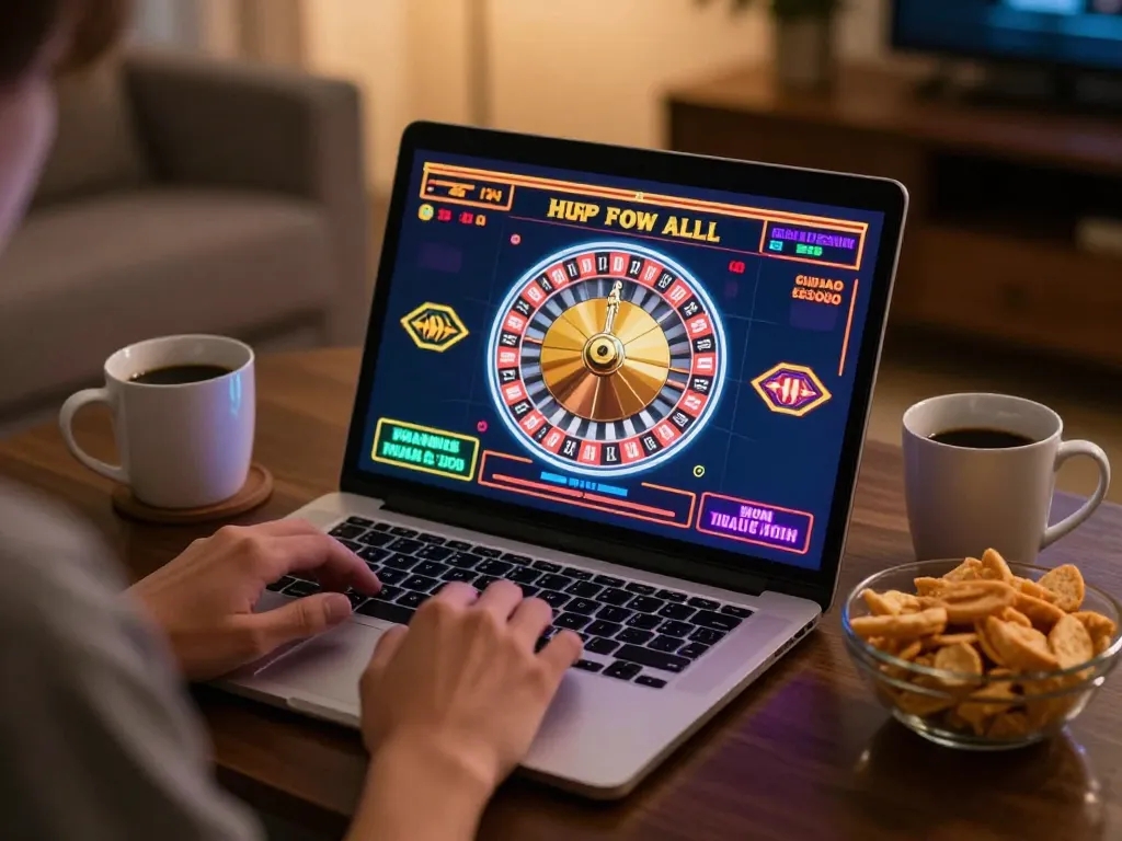 Player enjoying Jun88 roulette online in a cozy home setting with warm lighting