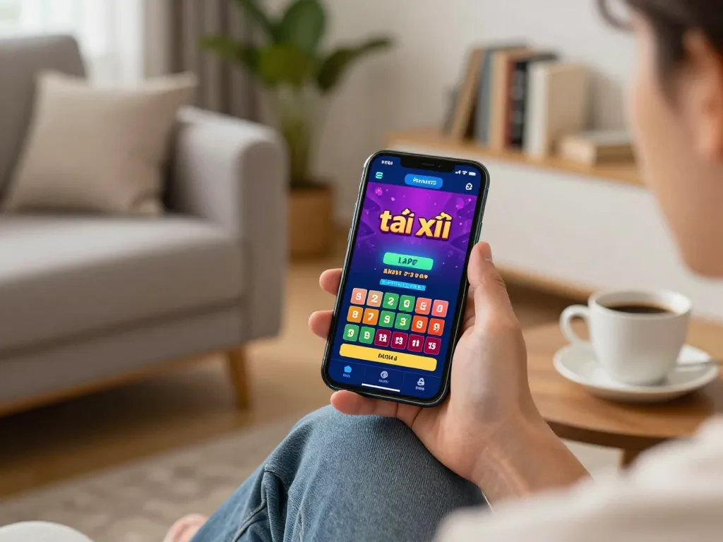 Engaging scene of a player using an app tài xỉu to bet on their favorite game, showcasing a vibrant mobile casino experience.
