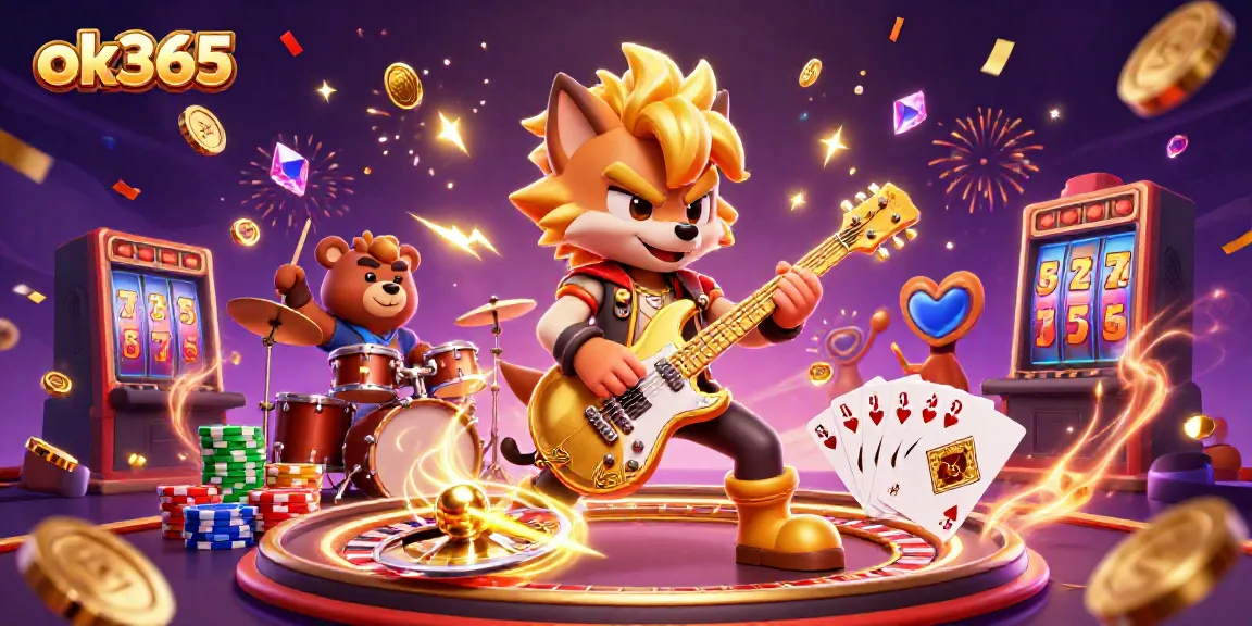 Experience the thrill of ok365 with dynamic casino action, golden coins, and vibrant characters.