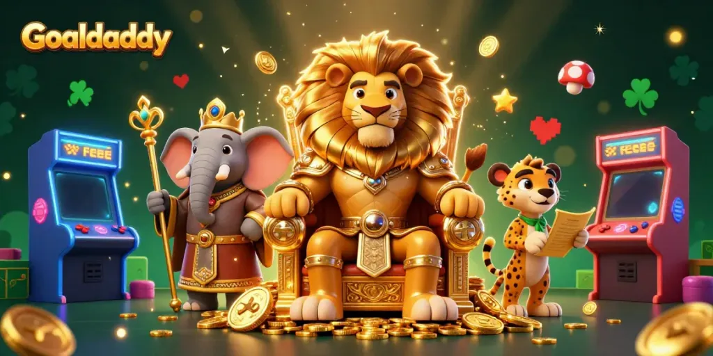 Experience Goaldaddy with a vibrant 3D scene of dynamic characters and exciting casino elements.