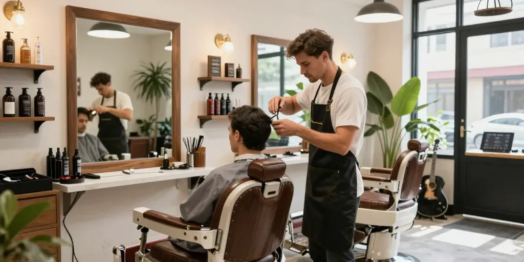 rokok88 barbershop interior showcasing skilled hair cutting