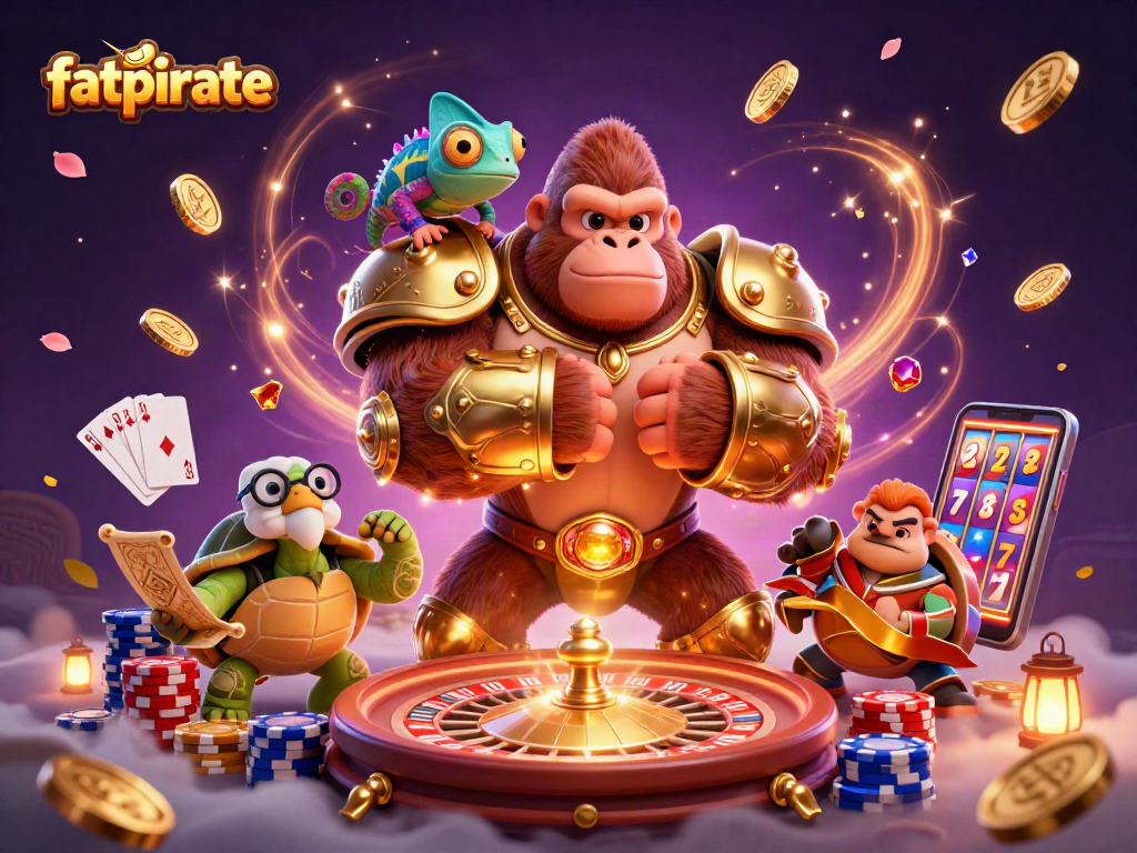 Experience the excitement of fatpirate casino with dynamic gaming action, colorful characters, and vibrant casino elements.