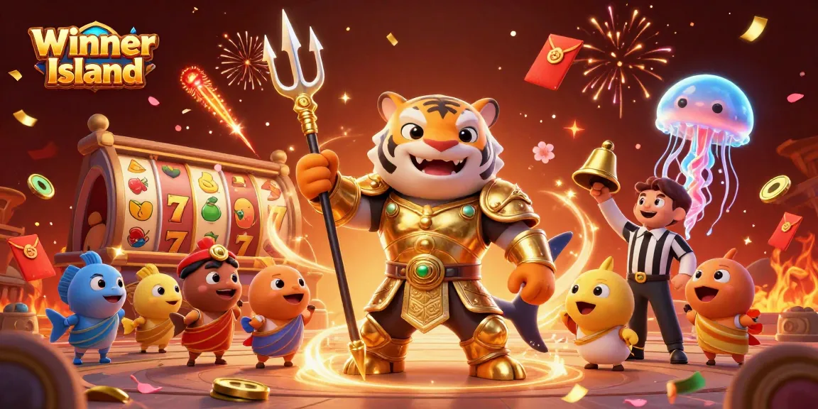 Experience the thrilling excitement of Winner Island's casino games with dynamic 3D elements and vibrant visuals.