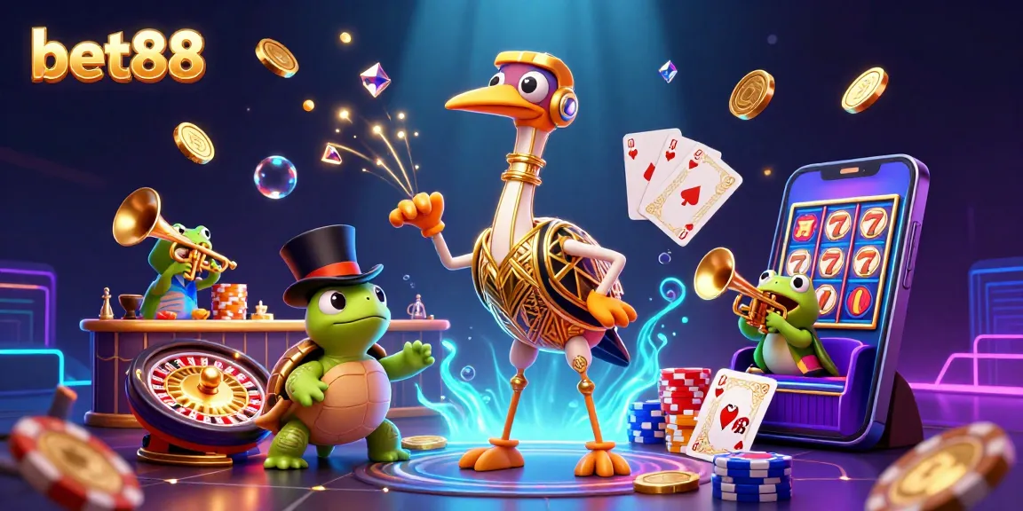 Experience thrilling gameplay with bet88 as vibrant coins and cards fill the dynamic casino scene.