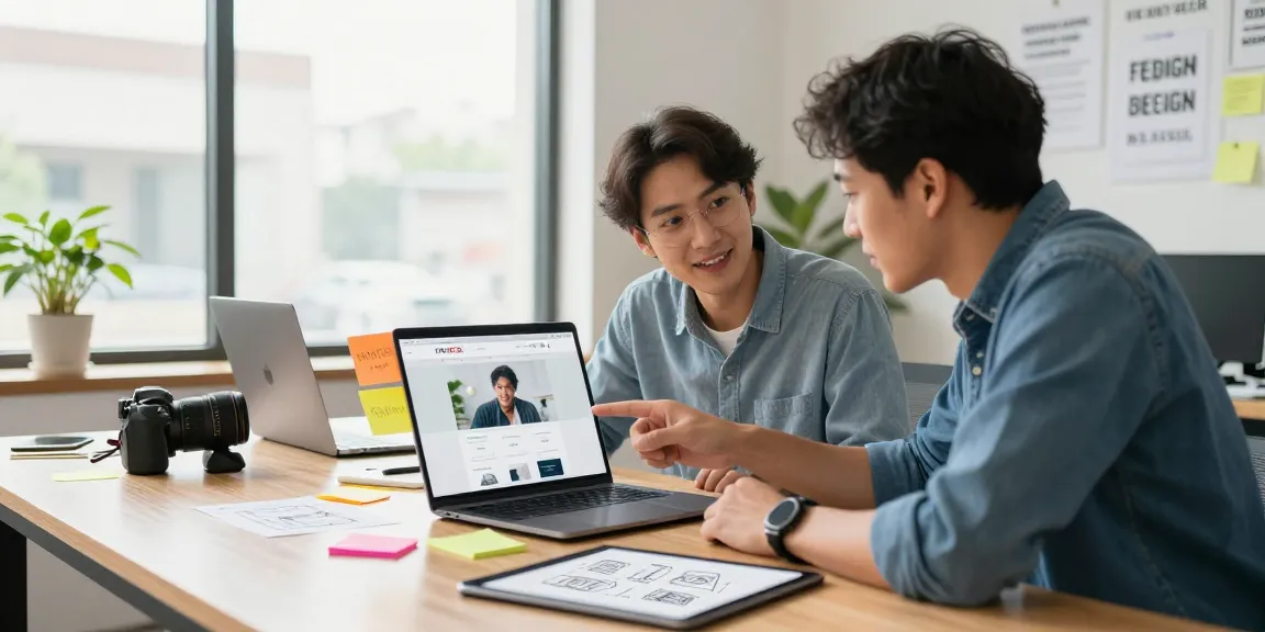 Website laten bouwen met een professioneel team dat op maat gemaakte indelingen ontwerpt in een lichte kantooromgeving.