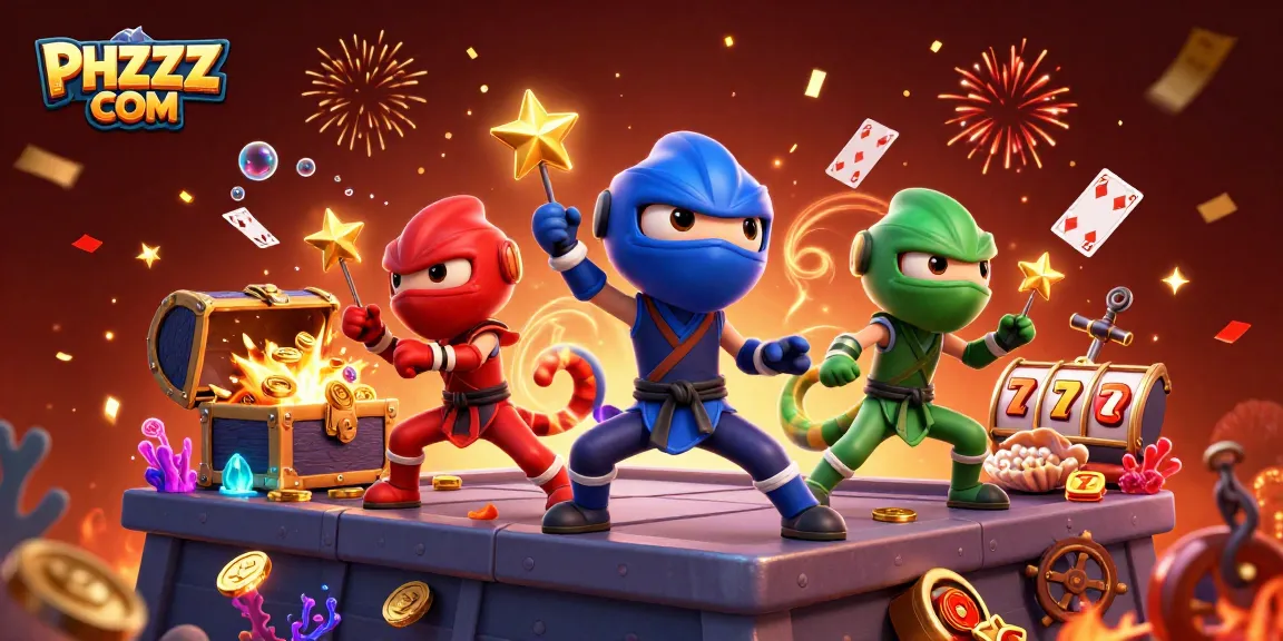 Engage with thrilling gaming action at PHZZZ COM, featuring ninja chameleons and exploding treasures.