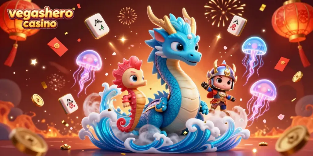 Experience the thrill of gaming at vegashero casino with a dynamic 3D illustration of casino elements.
