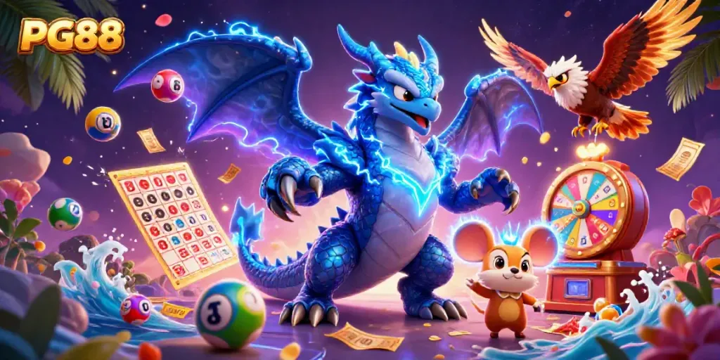 Experience thrilling gaming with PG88's vibrant and colorful dynamic drawing, showcasing casino excitement.