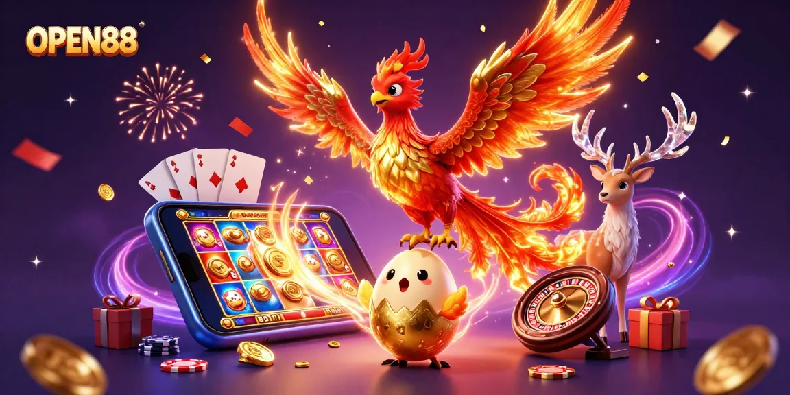 Experience thrilling gameplay at OPEN88 with vibrant phoenix characters and dynamic slot game elements.