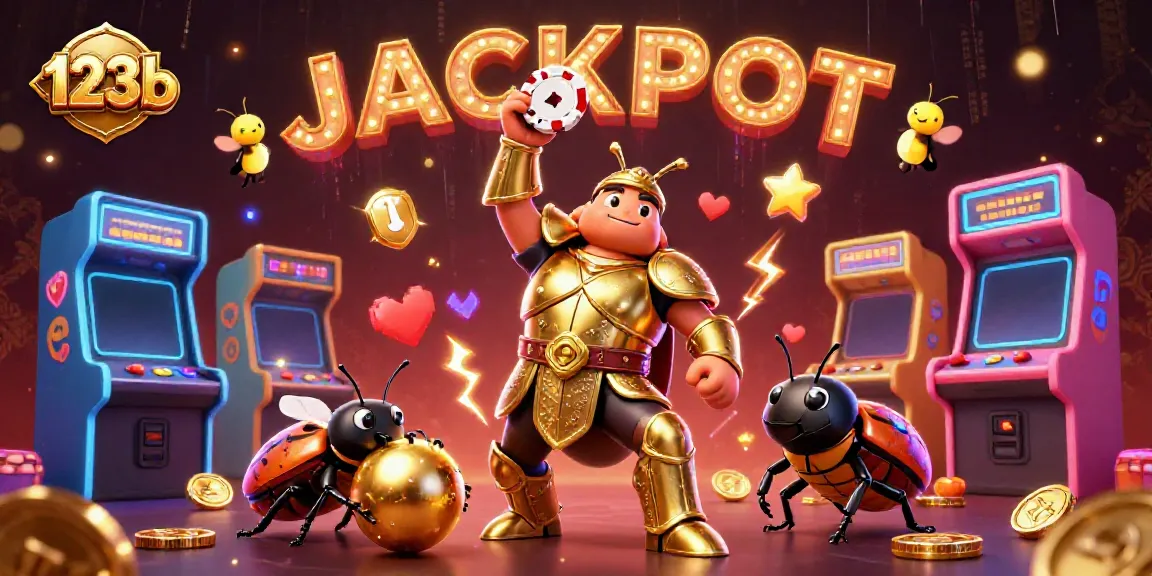 Celebrate wins with the 123b themed art showcasing the hercules beetle victor and vibrant casino elements.