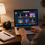 Engaging gaming moment at red88, showcasing a player managing bets on an online casino setup with warm lighting.