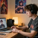 Engaging with character ai nsfw in a cozy home office, showcasing personalized AI roleplay.
