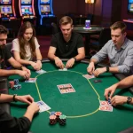79king players engaged in a high-stakes poker game, showcasing intense gameplay and vibrant casino atmosphere.