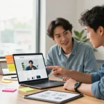 Website laten bouwen met een professioneel team dat op maat gemaakte indelingen ontwerpt in een lichte kantooromgeving.