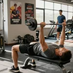 Prime Pharma Steroiden athlete training with weights in a bright gym.