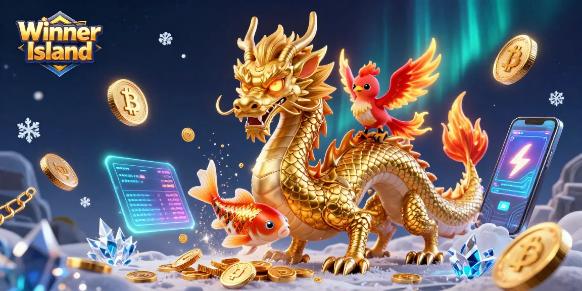 Experience the exciting games at Winner Island Casino with dynamic dragons, coins, and crypto elements.