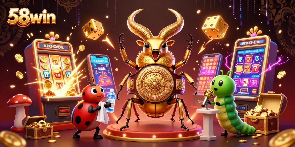 Experience thrilling wins at 58win with a vibrant casino scene featuring big jackpots and energetic characters.