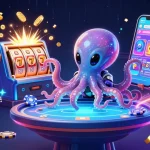 Engage with stellarspins in this vibrant 3D casino scene featuring an alien octopus and dynamic gaming elements.