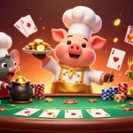 Experience the excitement of 98WIN casino with a festive illustration of games and playful characters.