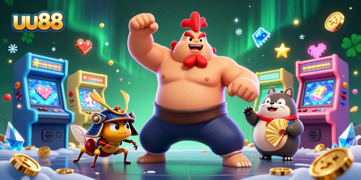 Experience thrilling casino action with uu88 as a powerful sumo wrestler rooster, fierce cricket, and tanuki announcer energize the gaming scene.