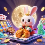 Experience thrilling gaming at 789win with a moon rabbit revealing poker chips and slot games.