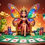 Experience thrilling action at Nhà cái J88 with a vibrant casino scene featuring a whimsical butterfly queen.