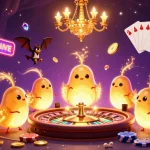 Socolive casino scene featuring glowworms illuminating a vibrant cave with cards and roulette elements.