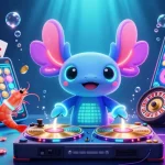Discover exciting games at nk88 with a neon DJ and vibrant casino elements.